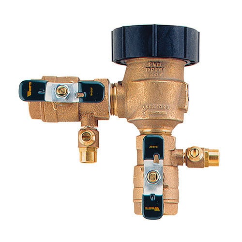 Photo of a backflow prevention device that prevents reversal of water flow in your plumbing system. Xcel Plumbing now tests back flow preventers.