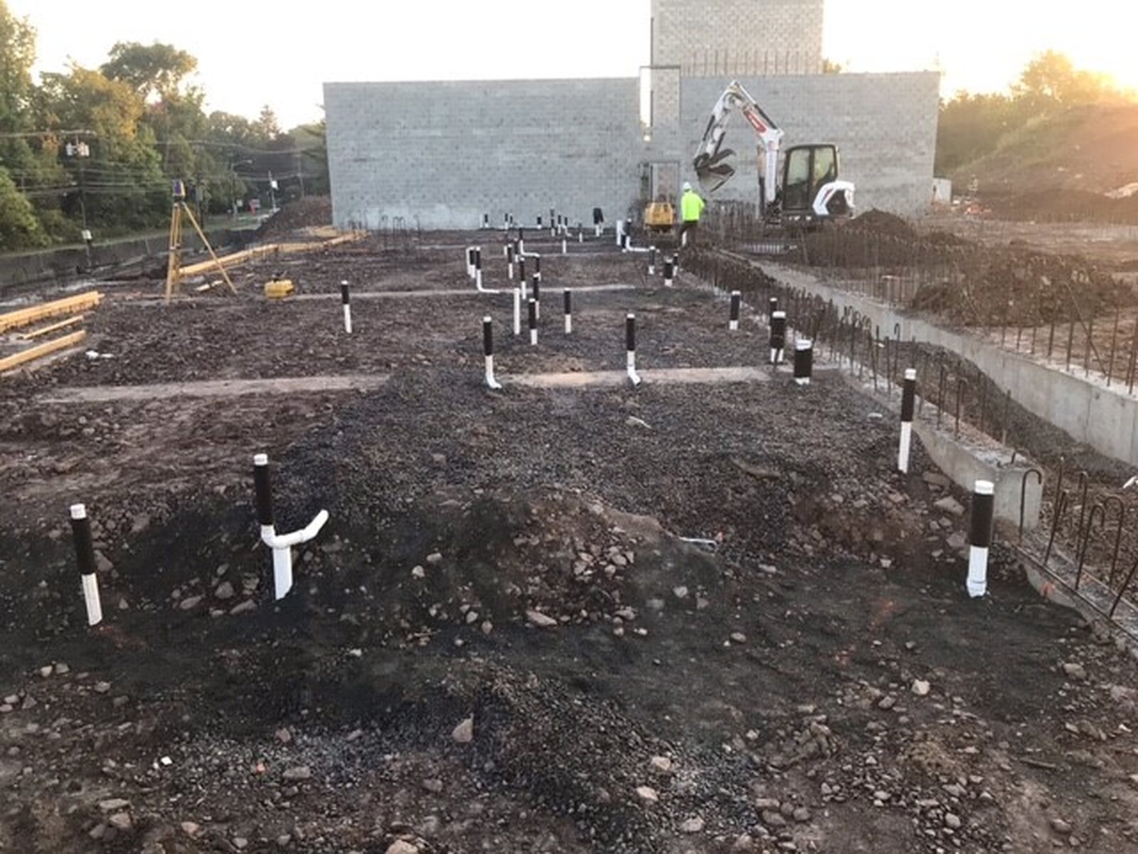 Underground plumbing rough-in and stub-ups at The Alice, Princeton NJ